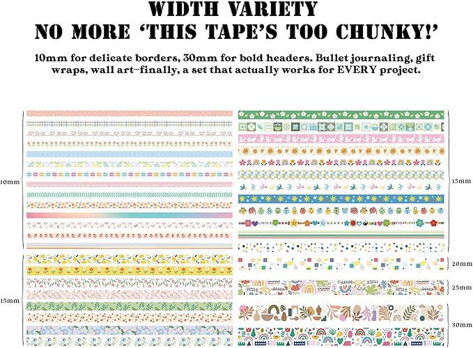 Washi Tape Set (38 Rolls) - Floral Scrapbooking Supplies Kit with Ephemera & Stickers for Junk Journal, Bible Study, Bullet Journaling Craft Projects
