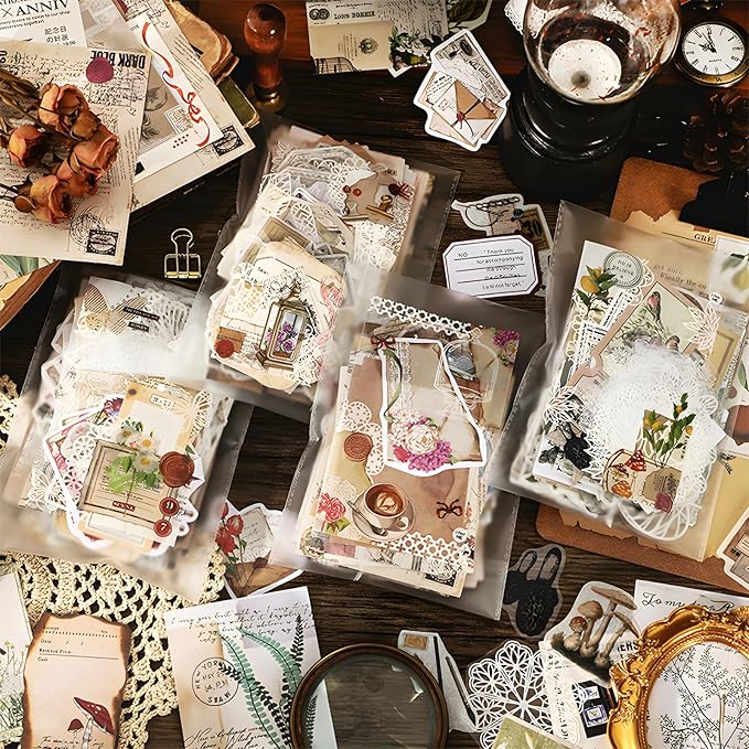 Teniinet 260 PCS Vintage Scrapbooking Supplies Aesthetic Journaling Kit,Large Collection for Bullet Junk Journals,Arts Craft Collage,Ephemera Adults,Beginners,Girls Teenage School Style(Natural)