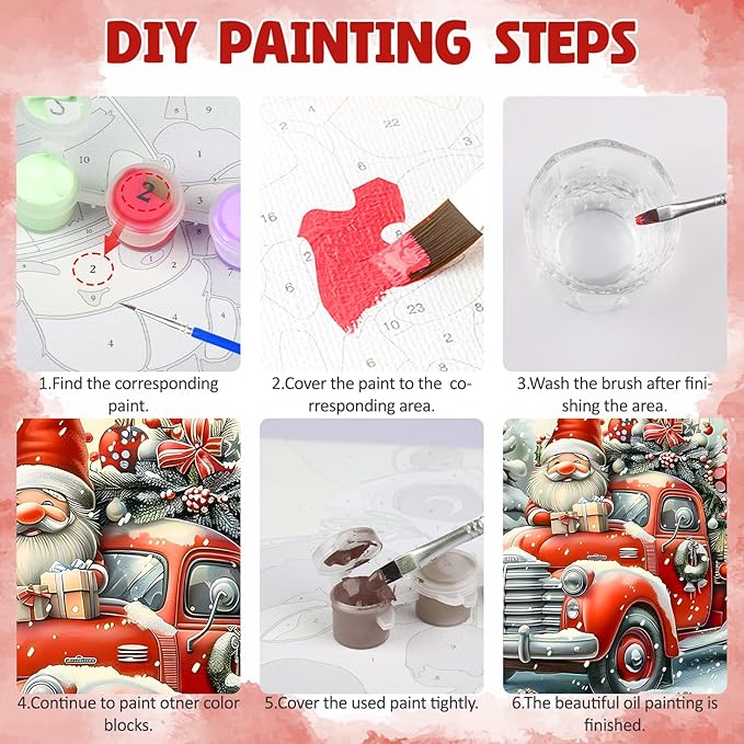 DOMROM 4 Pack Framed Paint by Numbers Santa for Kids Beginners, Adult Paint by Number Kits on Canvas, Acrylic Number Painting Christmas Craft Kits for Gift Home Decor 8x8in