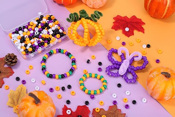 XIANNVXI 10Colours Halloween Pony Letter Beads Set Bracelet Making 640pcs Orange Purple White Letter Pony Beads