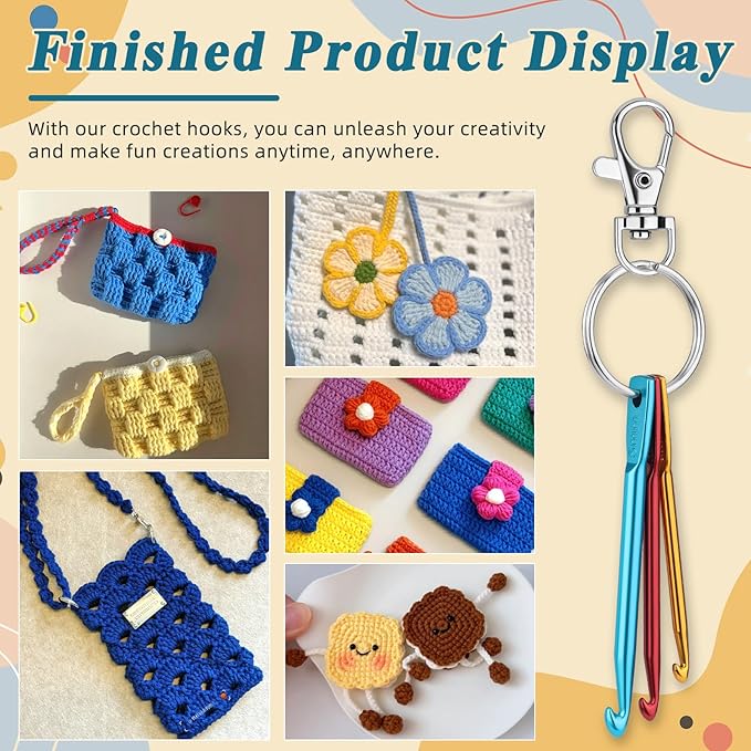 SHWAKK 3 Sets Mini Crochet Hook Keychain, 3 Size Aluminum Crochet Knitting Needles with Swivel Suitable for Yarn Knitting, Perfect for Beginners (3mm, 4mm, 5mm)