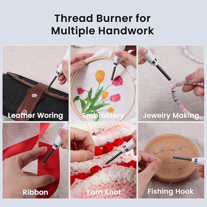 Caydo Thread Burner for Crochet, White USB Rechargeable Thread Zapper with LCD Display, Electrocautery Pen for Beading, Weaving, Sewing, Leather & Jewelry Making (White)