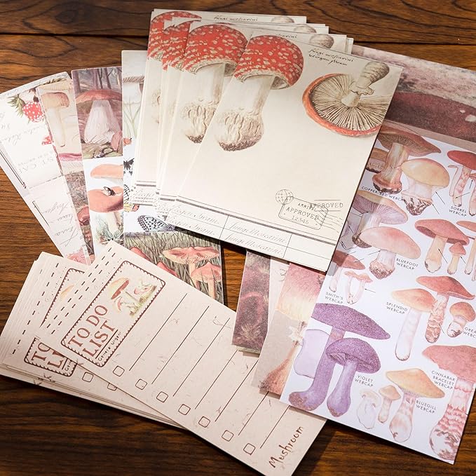 joychoic vintage journaling kit, mushroom junk journal supplies, brown scrapbooking materials, large aesthetic scrapbook collection for women, arts craft, adults daily