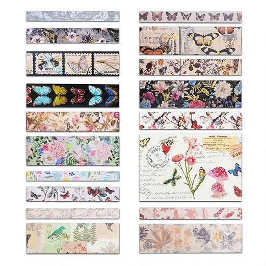 YUBX Butterfly Washi Tape Set 18 Rolls Vintage Gold Foil Masking Wide Retro Decorative Tapes for Arts, DIY Crafts, Journals, Planners, Scrapbook, Wrapping