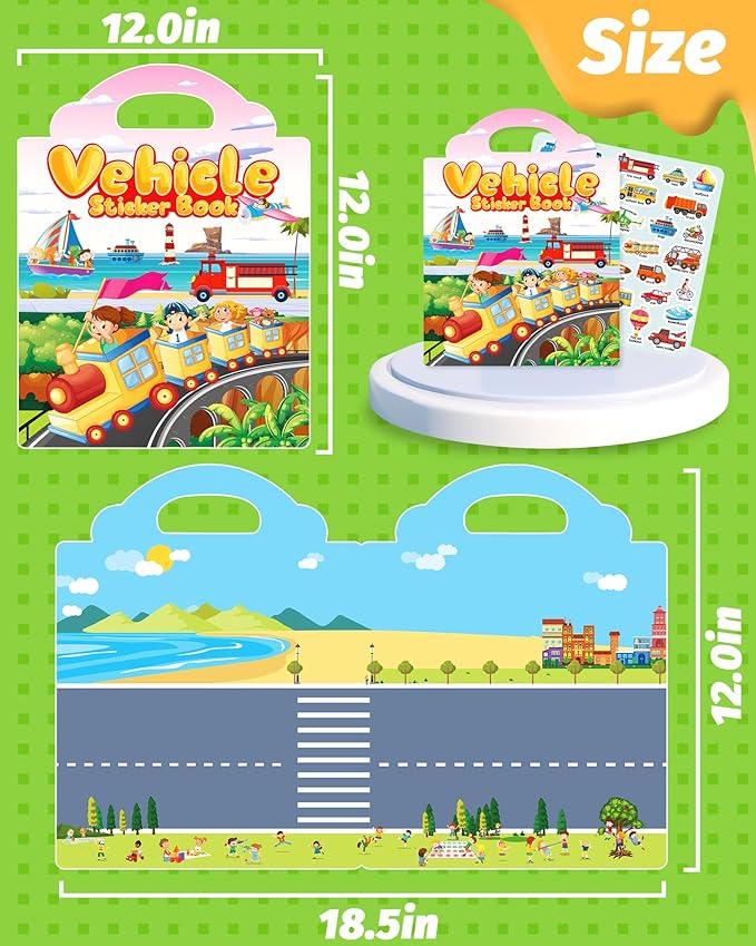 walenced reusable sticker book for toddlers, stickers for kids, toddler craft activities, toddler travel toys ages 3 and up boy girl birthday gifts