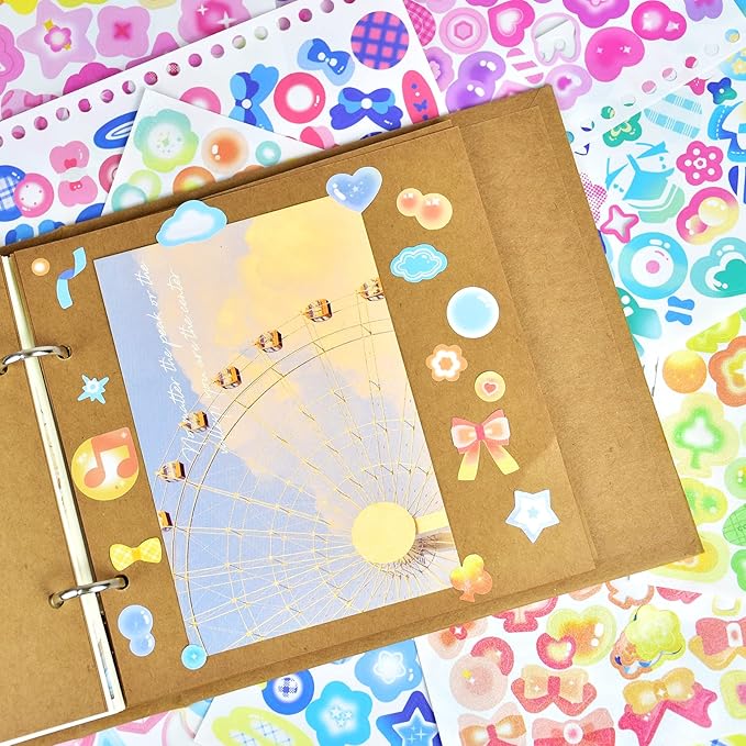 DAPUTOU 2300PCS Scrapbook Stickers Cute Butterfly Stars Heart Stickers Self Adhesive Korean Bows Ribbons Stickers Book for Kids Girls Boys Aesthetic Craft Scrapbooking Junk Journal Diary 50-Page