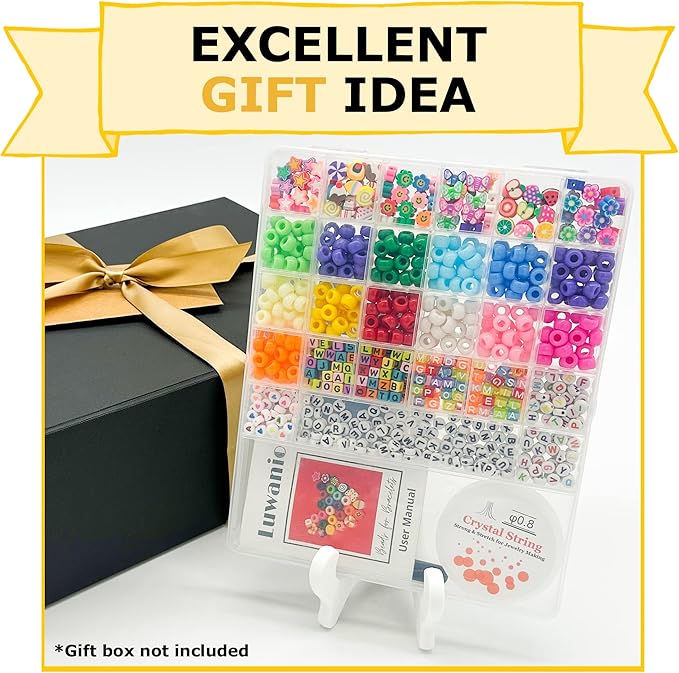 Luwanio Bracelet Making Kit - Pony, Clay, Smiley & Letter Beads for Friendship & Kandi Bracelets - DIY Crafts for Girls Age 6-12