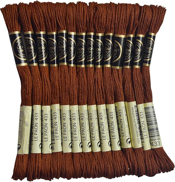 14-Pack Embroidery Floss, Six Strands Embroidery Thread ,8.7-Yard/skeins,100% Long Staple Cotton Color Number:433,Medium Brown