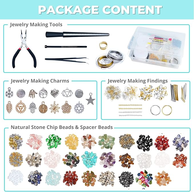 MODDA Natural Stone Jewelry Making Kit - Includes Crystal, Chip Beads, Necklace, Bracelet, Earrings, Ring Making Supplies, Crafts for Adults, Beginners, Christmas Gift for Teens, Girls, Women, Moms