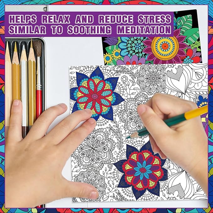 Liliful 144 Pcs Mindful Coloring Book Bulk DIY Art Stress Relief Drawing Book with Mindfulness Patterns for Adults, Party Favors, Goodie Bag Filler and Holiday Gifts