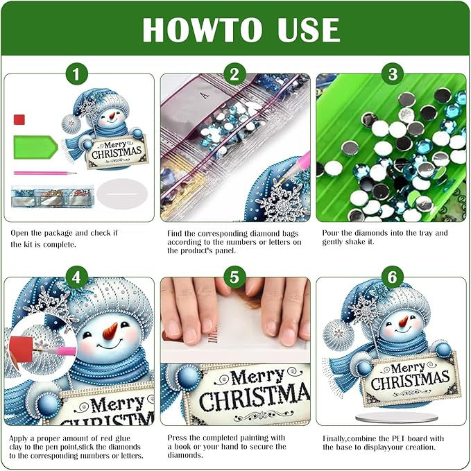LAKEQUILL Christmas Diamond Painting Kits, Tabletop Ornament, Stand Up Diamond Art Desktop Kits for Home Office Decor, New Year Gift - Snowman (Blue)