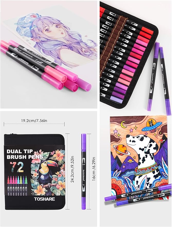 Art Markers Pens Dual Tip Coloring Markers Set with Brush & Fine Nib for Adult Coloring Book Brush Pens Professional Calligraphy & Drawing Art Supplies Kit for Adults (72 Colors)