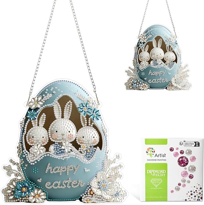 MAXBYE Easter Eggs Hanging Diamond Art Painting Kits for Adults Beginners, DIY 5D Special Shaped Crystal Painting Diamond Kits Hanging Ornament for Gift Home Wall Door Decor 8×12Inch