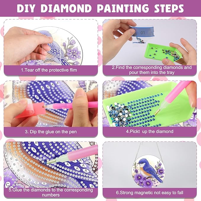 NAIMOER Diamond Art Hanging Kits for Adults Bird, 5D Special Shaped Rhinestone, DIY Acrylic Diamond Art Painting Window Pendants Home Garden Wall Hanging Ornament Kits, Double Sided