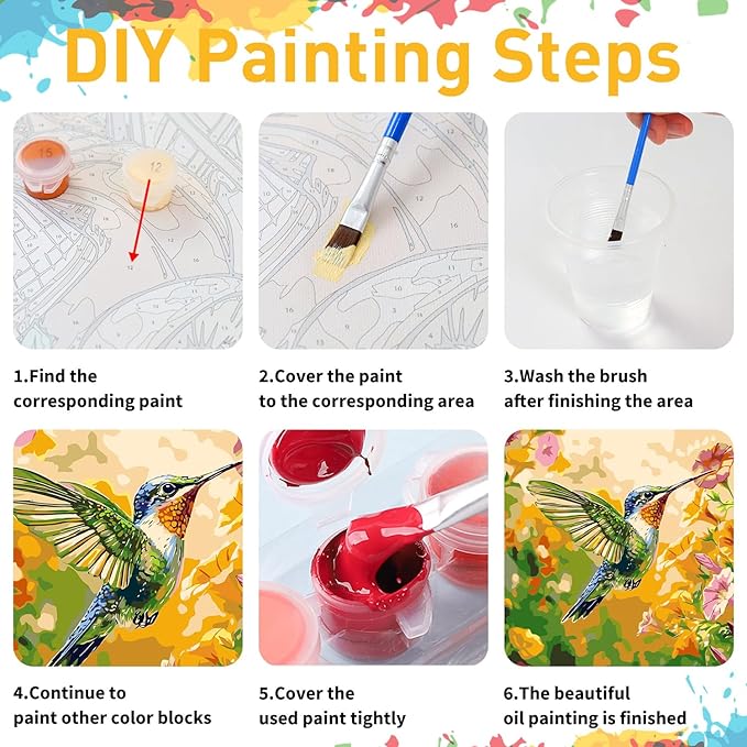 Hummingbird Paint by Numbers for Adult, Hummingbird Paint by Numbers Kit for Adults Beginners, DIY Acrylic Painting on Canvas for Home Wall Art Decor 16x20Inch