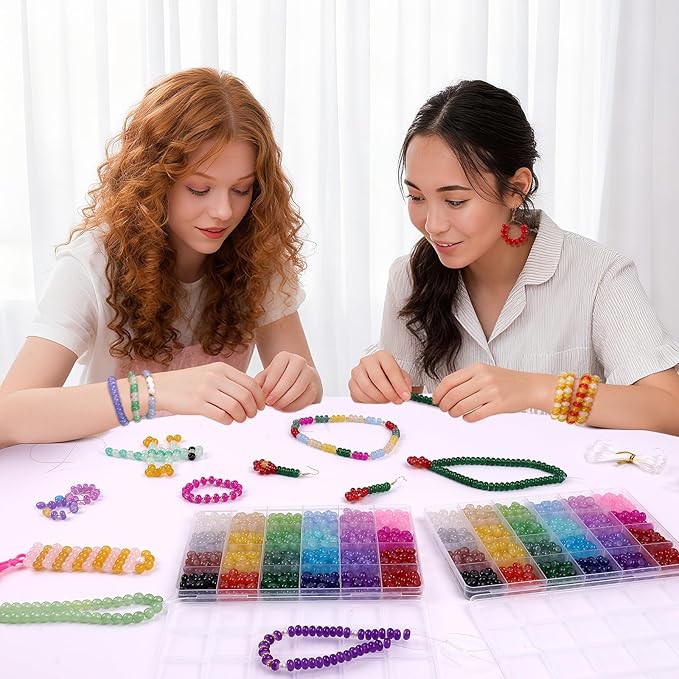 1250pcs Abacus Glass Beads for Jewelry Making, 5x8mm Crystal Rondelle Beads for Bracelets, 24 Colors Bracelet Making Kit with Gemstone Rondelle Spacer Beads for DIY Jewelry Crafts Gifts (2 Box)