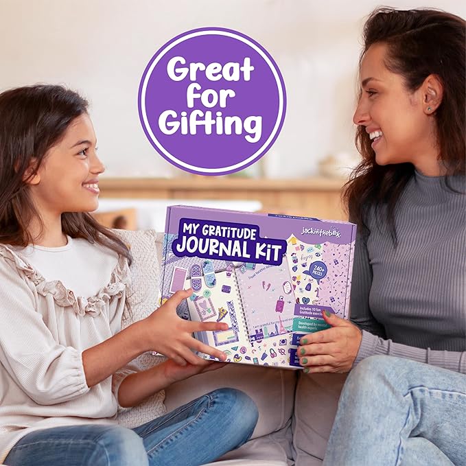 jackinthebox Gratitude Journal Kit for Girls Ages 8–12, 242 pcs,Scrapbooking Journal Set for Teen, Tween Girls, 10 Fun Gratitude Exercises, Art & Craft Kit, Easter Gift for Girls 8 9 10 11 12