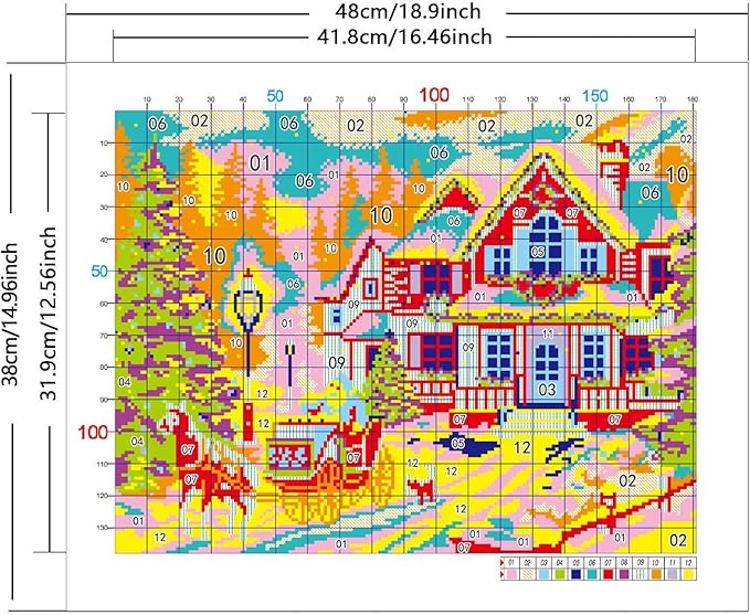 Zhenqing Christmas Snow Night Printed Cross Stitch Kit - 11CT 38x48cm with Threads, Needle & Pattern, No Hoop Needed for Beginners (65830)
