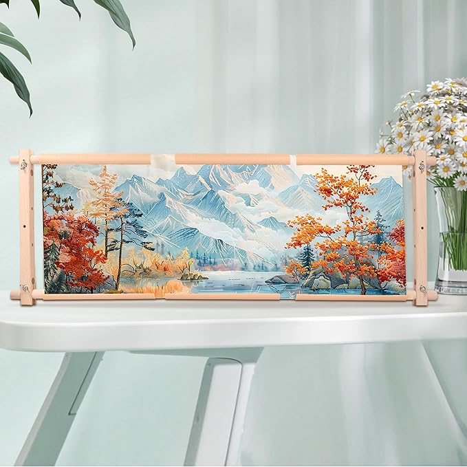 Large Beech Wood Embroidery Scroll Frame, 2-Part Adjustable Holder for Cross Stitch, Tapestry, Quilting, Sewing Needlepoint Projects