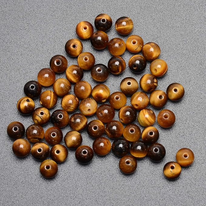 LPBeads 200Pcs Polished 6mm Round Natural Yellow Tiger Eye Gemstone Loose Beads with Stretch Cord for Jewelry Making Bracelets