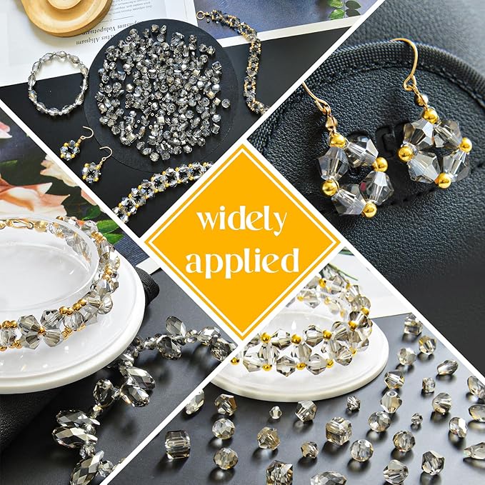 1500 Pcs Crystal Glass Beads for Jewelry Making – 12 Styles Bicone, Rondelle, Cube, Teardrop & 3mm Spacer Beads, DIY Bracelet Necklace Earring Craft Kit with Organizer Box(Grey)