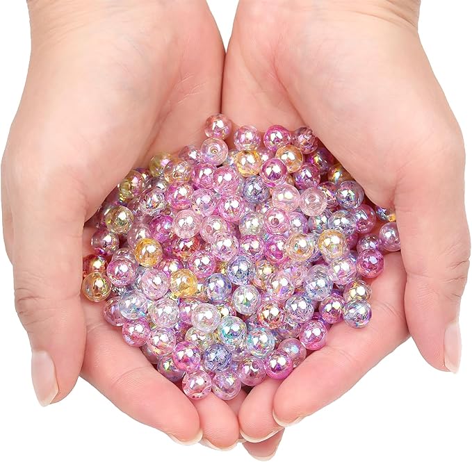 bonny boxx 500pcs 8mm smooth shimmering ab round beads, plastic resin bubblegum balls chunky gumball beads for necklace and bracelet making, crafting supplies
