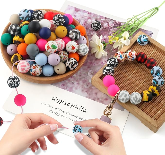 Sunrony 150pcs Silicone Beads for Keychain Making Bracelet Decoration and 15mm Silicone Beads for Pens (Pop Colors)