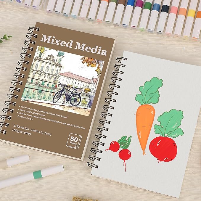 4 Pack Mixed Media Sketchbook, 5.5x8.5 inches Drawing Paper Sketch Book, 98lb/160gsm Heavyweight Spiral Bound Sketch Pads, Suitable for Artist, Drawing, Painting, Sketching(200 Sheets)