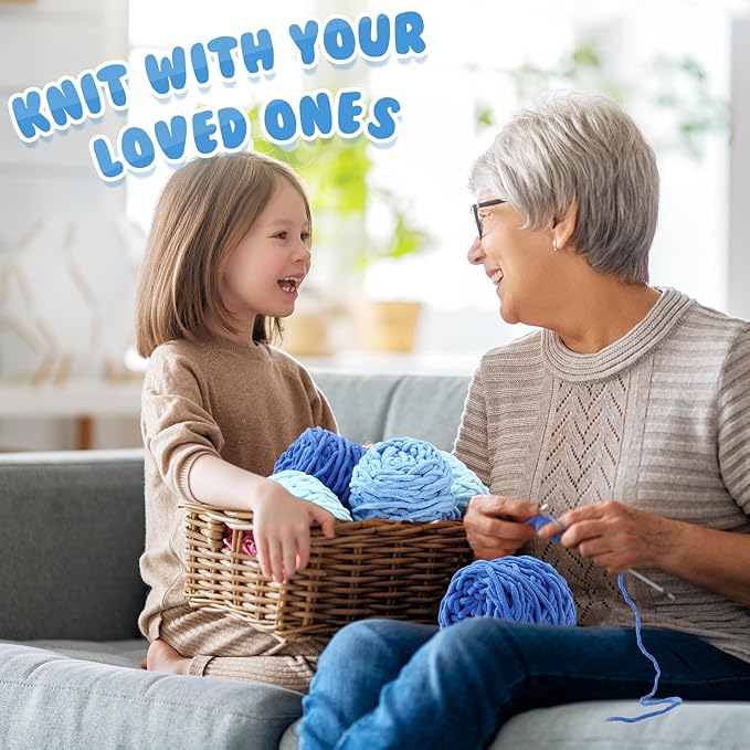 Buryeah 8 Pack Chunky Chenille Yarn for Crocheting Soft Thick Fluffy Yarn for Hand Knitting Bulky Velvet Blanket Plush for Weaving DIY Crafts Each 3.5 oz 55 Yards(Blue Series)