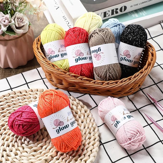 WILLBOND 10 Rolls Glow in The Dark Magic Yarn Luminous Neon Crochet Yarn for Crocheting DIY Knitting Glow Fingering Sewing Supplies for Crafts Sewing Party 54.7 yd Per Roll (Vibrant Colors)