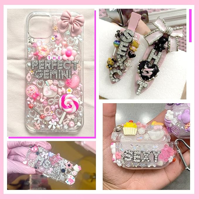 Junk Case Charms, A-Z Alphabet Letters Junk Case Kit, Junk Phone Case Charm, Pink Assorted Slime Charms Bulk Letter Charms for DIY Necklace Bracelets Jewelry Making Scrapbooking Crafts