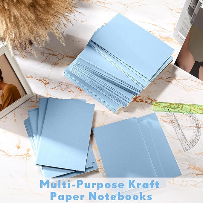 mimorou 100 pcs journals notebooks bulk - kraft softcover a5 small notebooks 5.5 inch x 8.3 inch notepads with 60 page 30 sheet for writing sketch travel office supplies(light blue,lined)