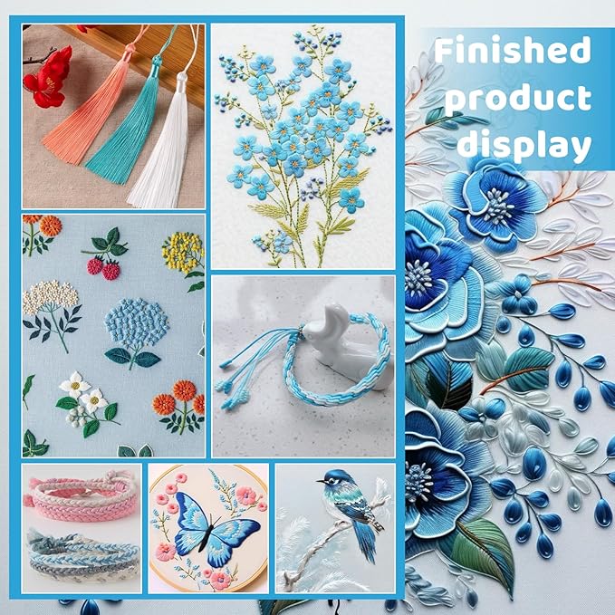 14 Skeins Sky-Blue Embroidery Floss, 8m Cotton Embroidery Thread, Cross Stitch Thread Set for for DIY Making, Embroidery Crafts