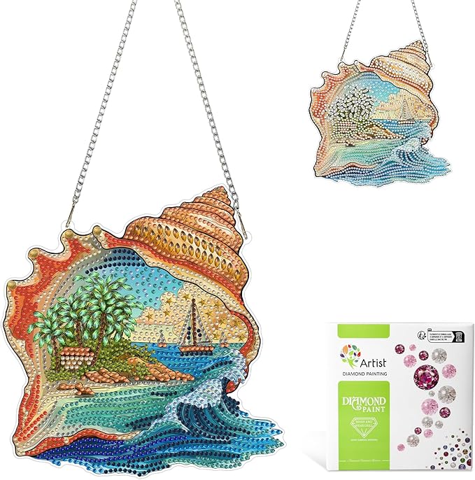 MAXBYE Diamond Art Kits Hanging Ocean Conch Pendant, DIY 5D Special Shaped Diamond Painting Craft Gem Art Rhinestone for Adults and Home Window Door Decor 8×8 Inch
