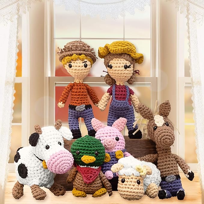Amigurumi Crochet Kit for Beginners Adults and Kids, Learn to Crochet Kits for Adults Beginner with Easy Yarn, Stuffed Crochet Animal Kit with Step-by-Step Video Tutorials - Callie the Cow