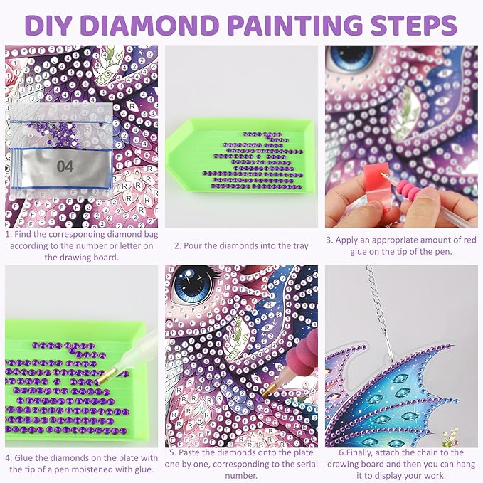 MEIYUDA Dargon Hanging Diamond Art Kits for Adult, Flowers Dargon Diamond Painting Hanging Kits Ornaments, DIY Special Shaped Rhinestone Window Pendants kit for Home Garden Wall Decor Gift