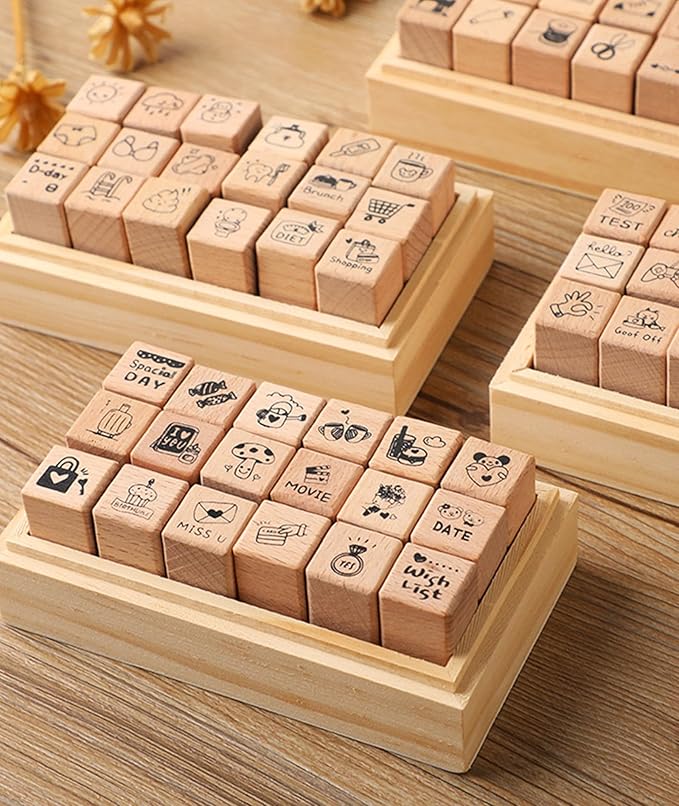 18pcs Weather Theme Wooden Rubber Stamps Kit, Cute Small Stamps for Decorative Diary Planner DIY Craft Scrapbook Card Making Letters Journal