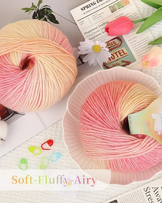 Coopay Yarn for Crocheting Knitting, Gradient Cake Yarns, 2 × 3.53oz - 240yds - 50% Cotton 50% Acrylic Ombre Yarns, Crochet Yarn for Blankets, Shawls, Scarves (109 Flower Season)