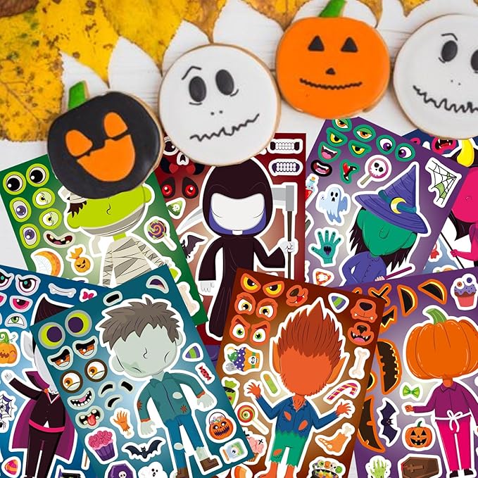 48 sheets halloween make a face stickers for kids, 16 design make your own character mix and match stickers sheets halloween party crafts trick or treat