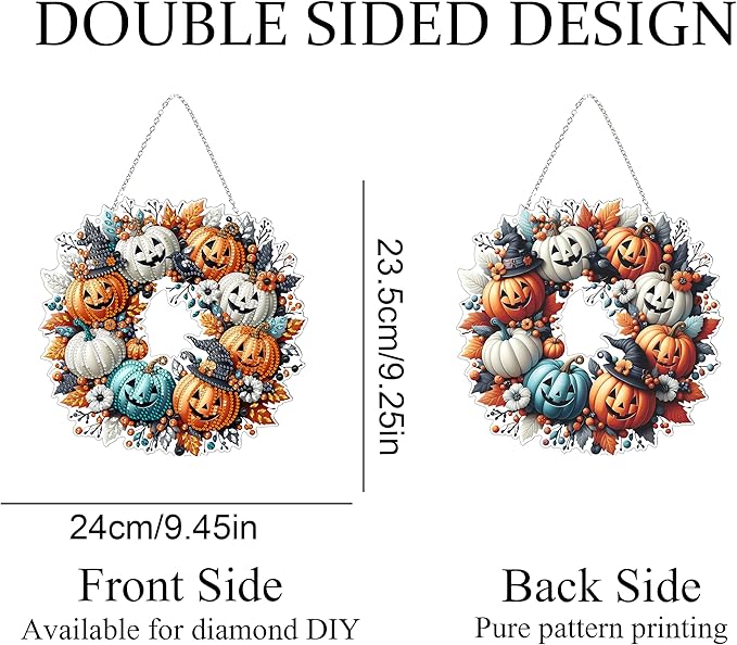 JJFox Diamond Art Hanging Kit for Adult,Special Shaped Rhinestone,Double Sided 5D DIY Acrylic Diamond Art Painting Window Pendants Home Garden Wall Hanging Kits Hanging Ornament (Halloween Pumpkin)