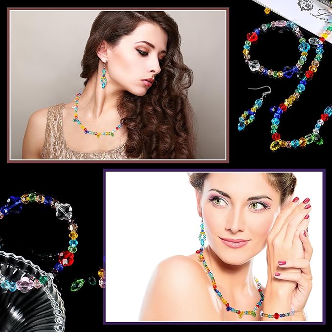Kigeli 1280 Pcs Glass Beads Bulk Assorted Crystal Beads for Jewelry Making Faceted Teardrop Rondelle Briolette for DIY Crafts Necklace Wristband Earring Kit(Fashion,Multicolor)