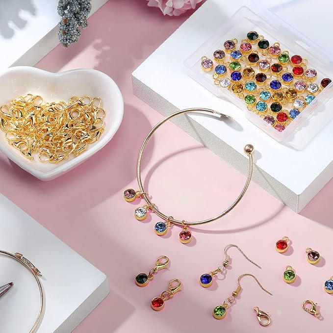 Sureio 120 Pcs Birthstone Charms for Jewelry Making Handmade DIY Crystal Birthstone Beads Bling Round Charms Bracelet Enamel for Birthday Jewelry Making Earrings Accessory (Assorted Color)