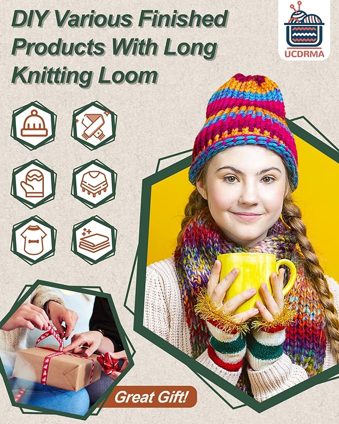UCDRMA Knitting Loom Kit 35PC Scarf Loom Knitting Kit for Beginners, Quick Loom Knitting for Beginners Adult Contain Instructions, Pom Pom Maker and Yarn for Crochet Blanket Kit