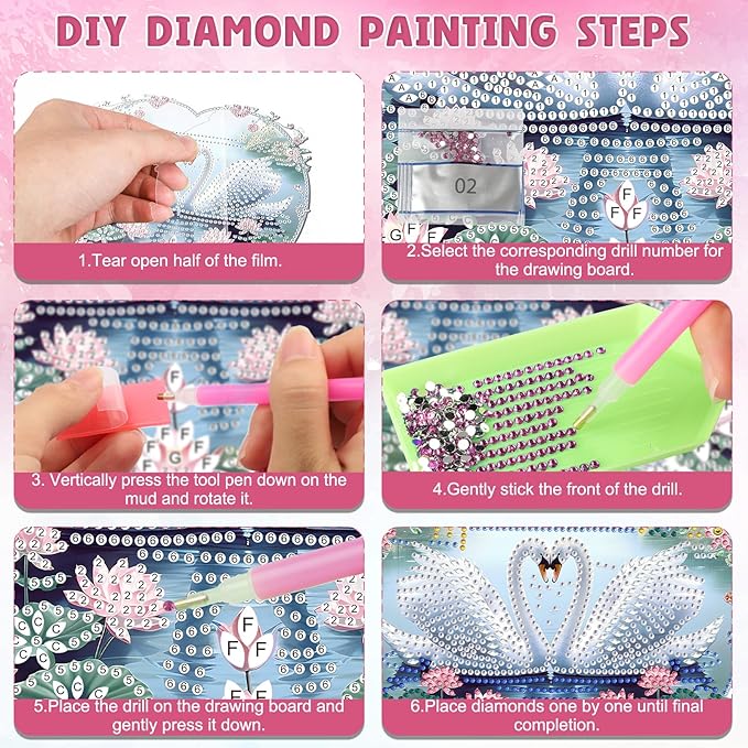 DOMROM Swan Diamond Art Hanging Kits for Adults Beginners, Special Shaped Crystal Diamond Painting Swan Pendant, DIY Diamond Art Suncatchers Animal for Home Garden Wall Decor Gift