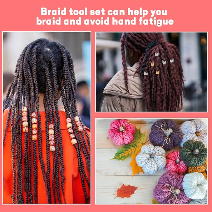 Dreadlock Crochet Hook, 48 Pcs Loc Crochet Needle, 6 Dcrochet Hooks for Hair, Different Size Bent Latch Hook, Crochet Needle for Hair Braiding with Case and Dreadlocks Tool (red)