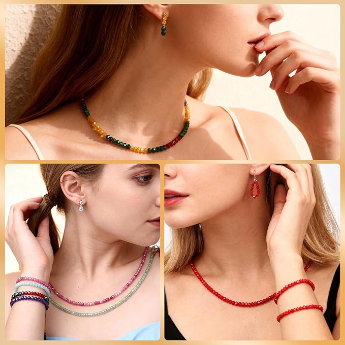 2 Strands Colored Pink Tourmaline Jade Beads for Jewerly Making, 3 * 4mm Faceted Rondelle Gemstone Crystal Beads for DIY Bracelet Necklace Crafts