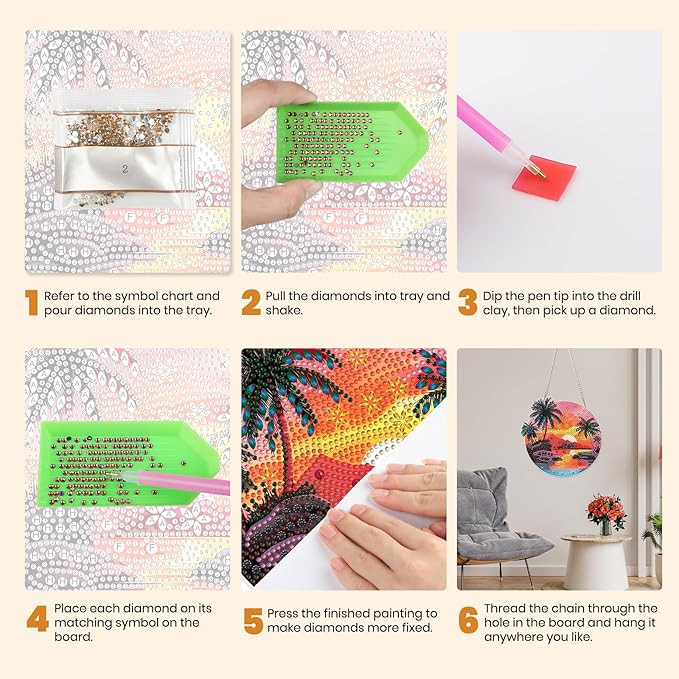 MXJSUA Sunrise Scenery Diamond Art Hanging Kits for Adults Beginners, DIY Acrylic Special Shaped Crystal Diamond Gem Art Pendant Drills Painting Ornament for Home Wall Decor and Gift