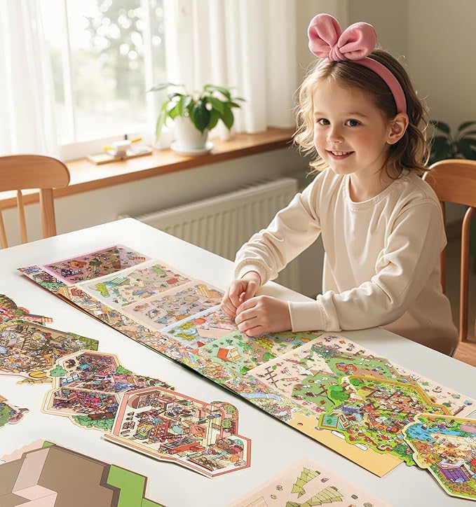 DIY 3D House Stickers, 20 Sets Fun DIY Stickers Scene Make Your Own Mini House Cute Cartoon Animal Scene Sticker for Kids Adult Sticker Art Relief Stress Pass The Time Holiday Christmas Fun