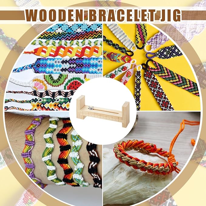 Burbell 13 Pcs Wooden Bracelet Jig Kit Adjustable Clear Scale Bracelet Maker 10 Roll 22 yd DIY Nylon String 2 Pcs Clamp Making Tools for Necklaces Car Hangings