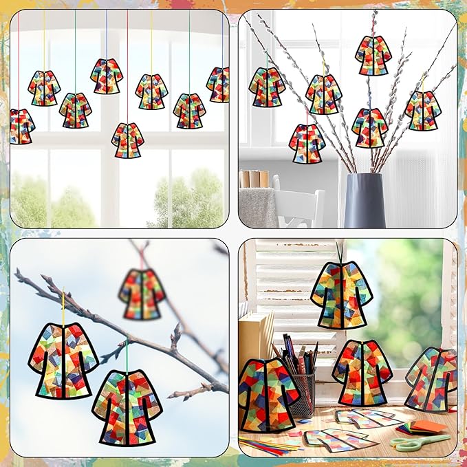 Motipuns 32 Sets Easter Resurrection Ornaments Craft Kit, Bible Story Coat DIY Suncatchers Religious Christian Stained Glass Effect with Tissue Paper Window Art for Sunday School Church Vbs Decor